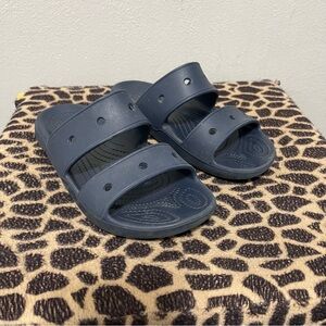 Crocs Classic Slip On Double Strap Sandals Navy Blue Rubber Casual Womens 8